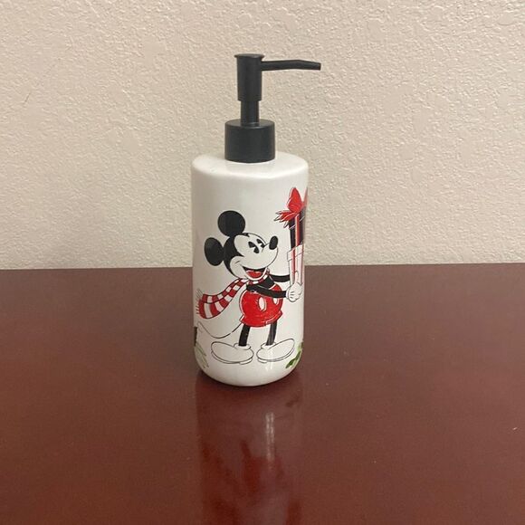 Disney Christmas Mickey Mouse Lotion Soap Pump Dispenser Ceramic - Picture 1 of 4